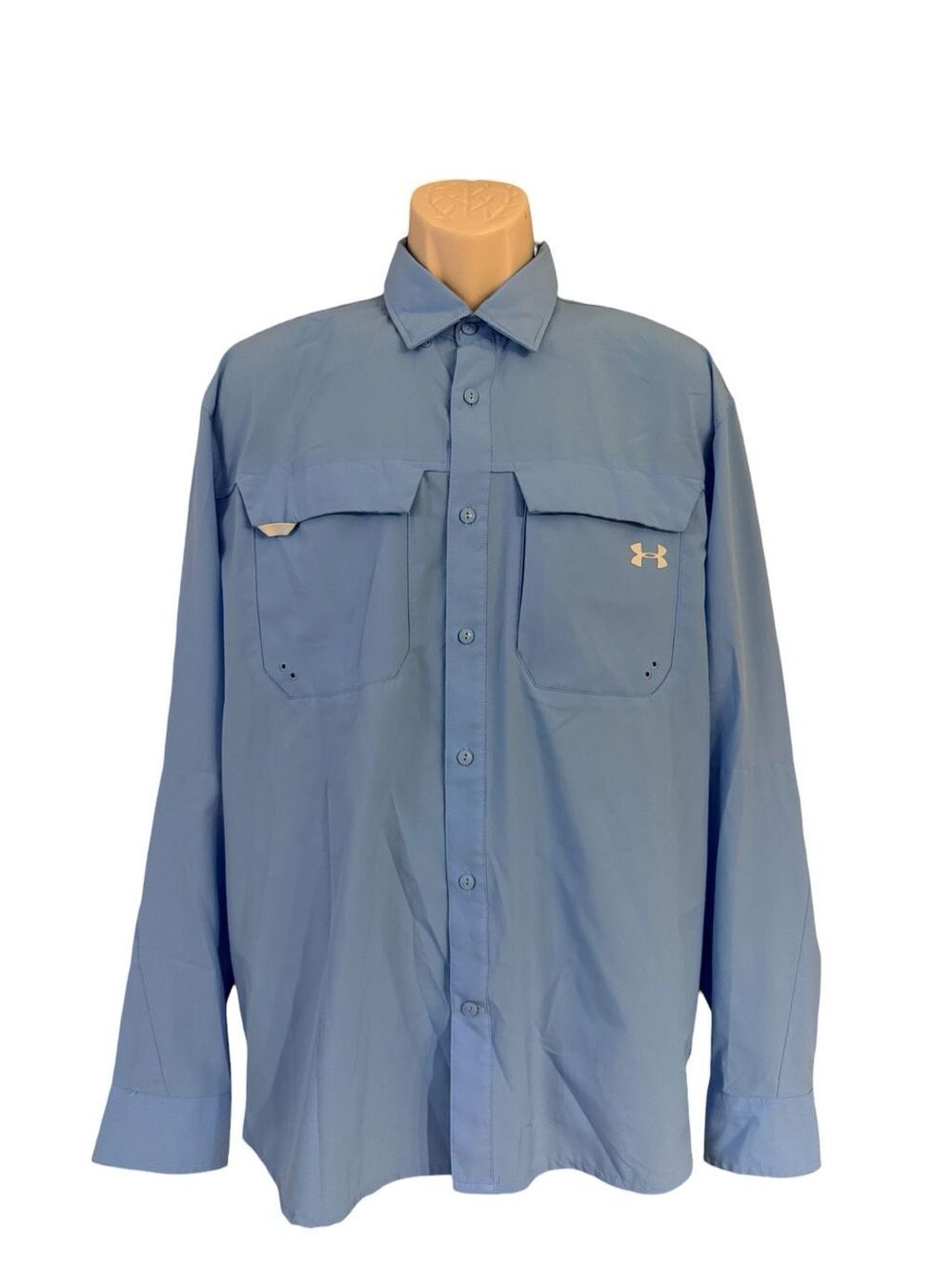 Under Armour HeatGear Mens Blue Button Down Fishing Hiking Shirt Size Large